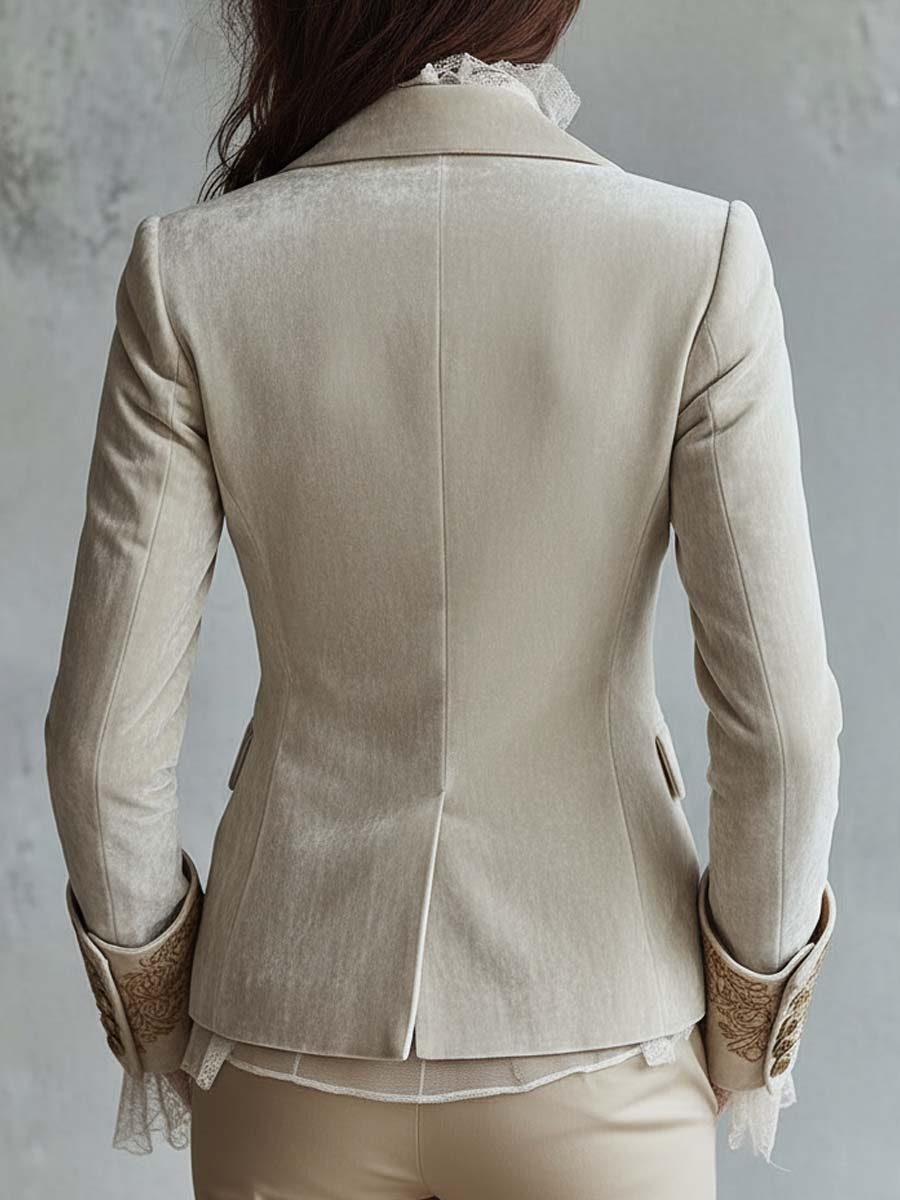 Blazer de Sastrería para Mujer con Bordados Marfil