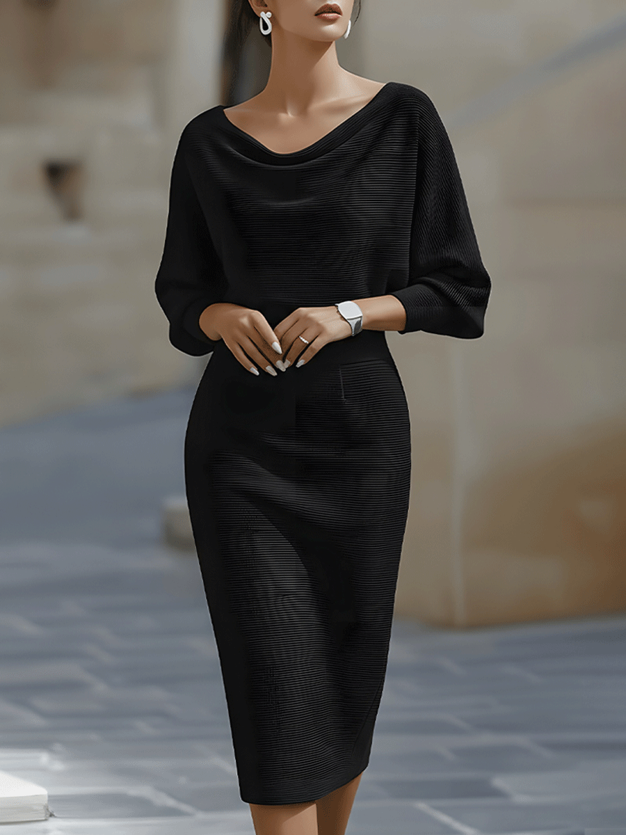 Cantare | Vestido midi drapeado con mangas de murciélago