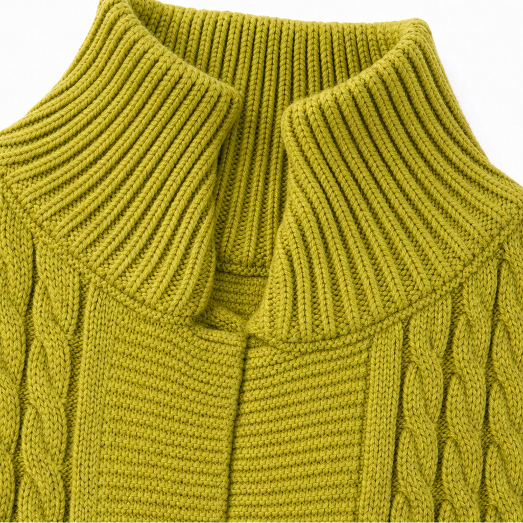 Cárdigan largo de punto trenzado con cuello alto