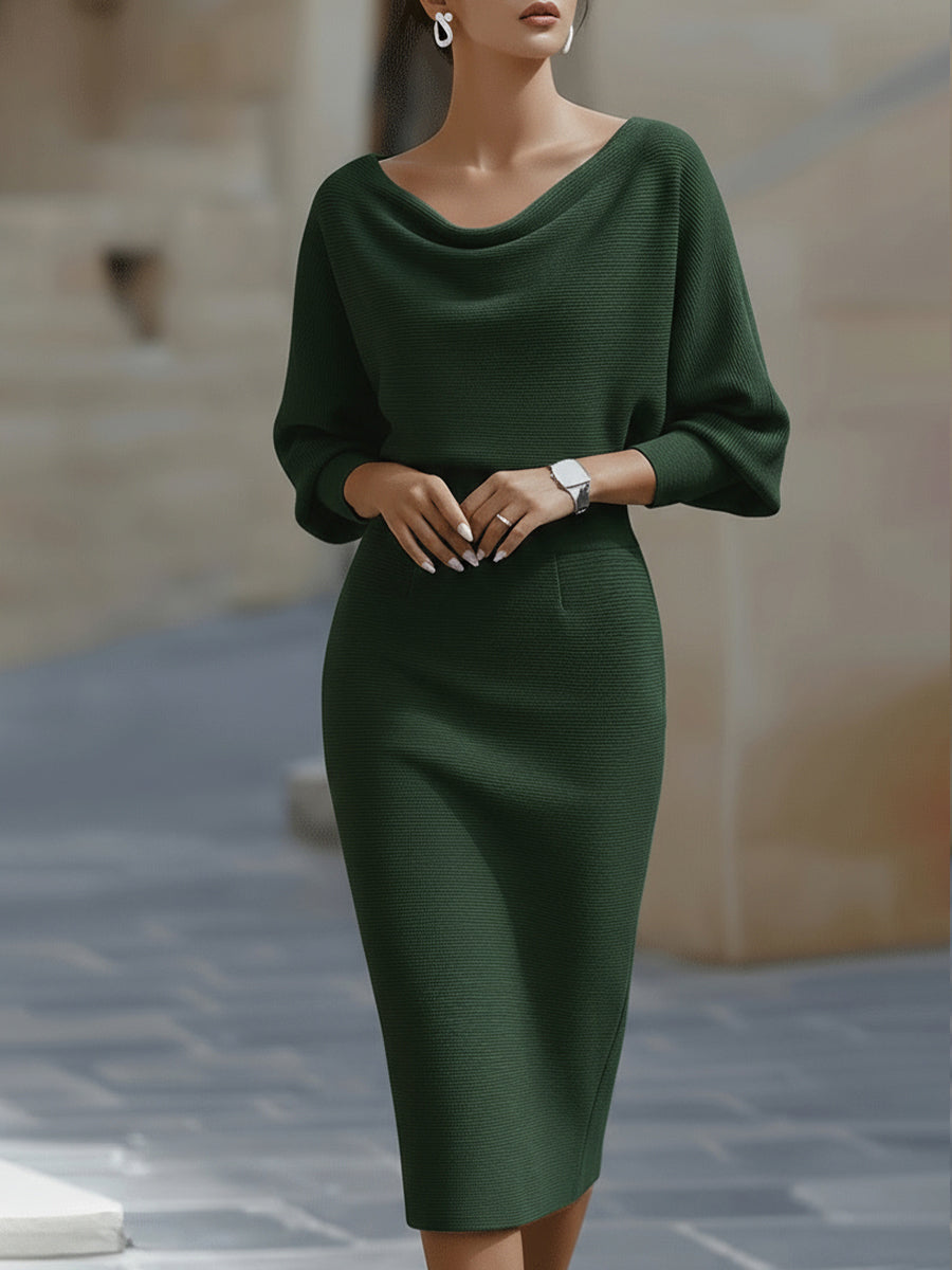 Cantare | Vestido midi drapeado con mangas de murciélago