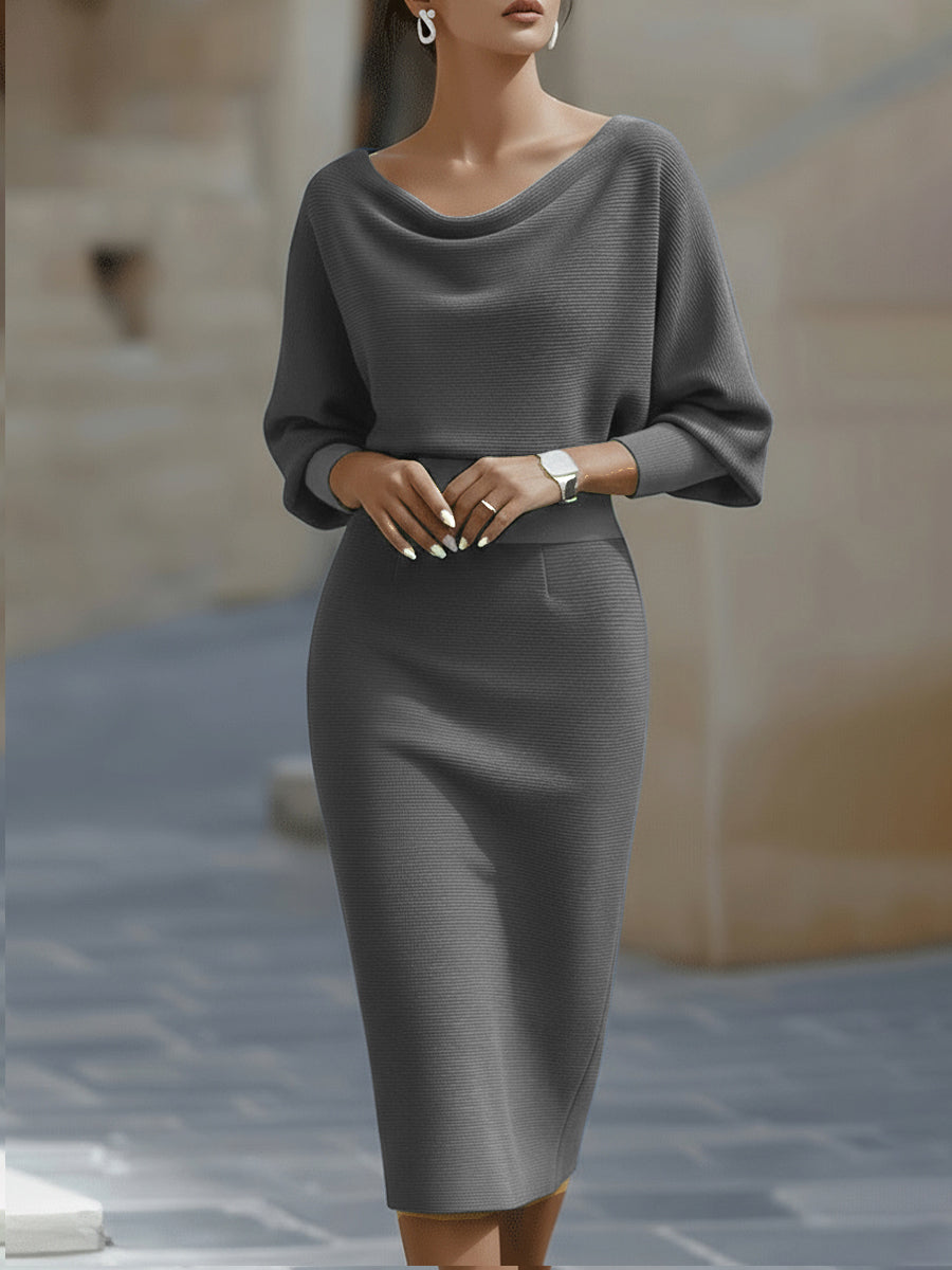 Cantare | Vestido midi drapeado con mangas de murciélago