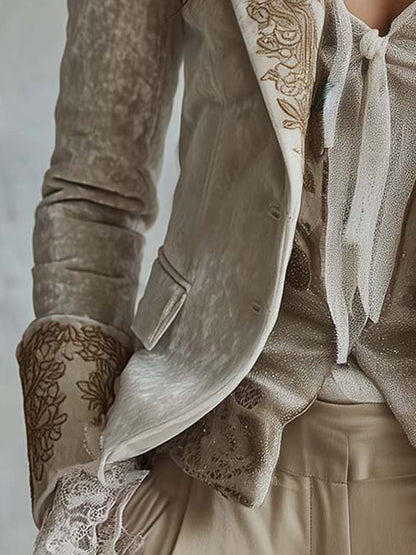 Blazer de Sastrería para Mujer con Bordados Marfil