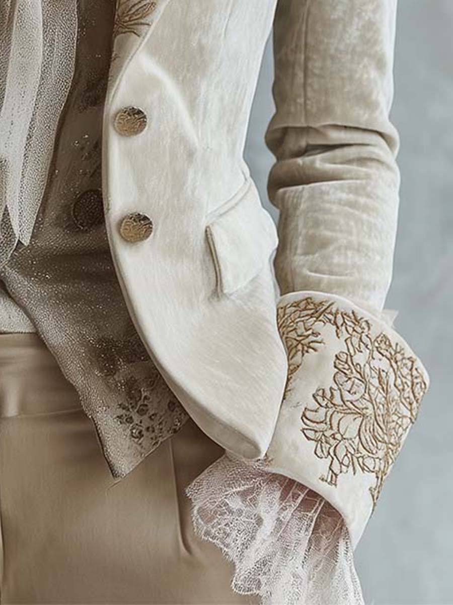 Blazer de Sastrería para Mujer con Bordados Marfil