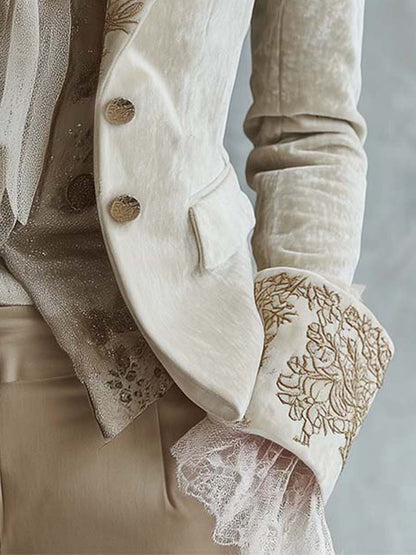 Blazer de Sastrería para Mujer con Bordados Marfil