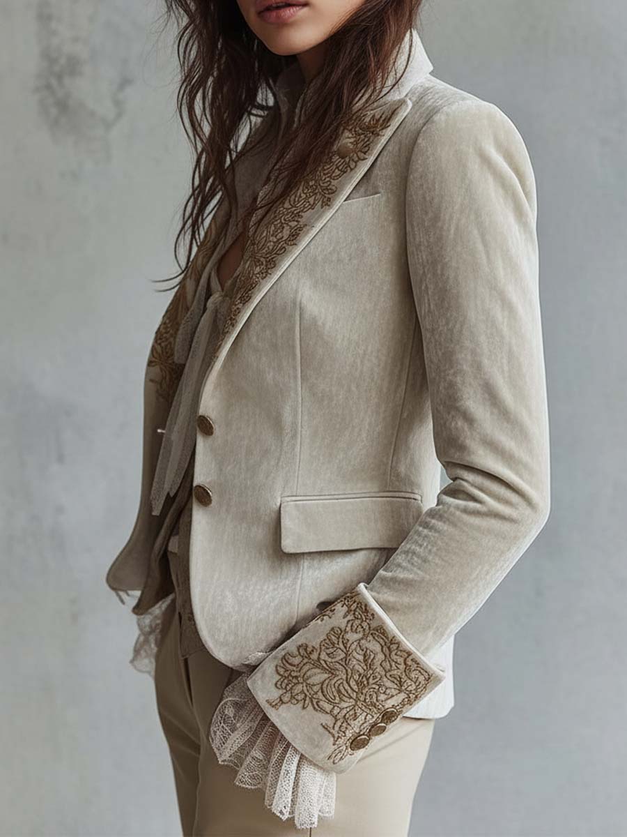 Blazer de Sastrería para Mujer con Bordados Marfil