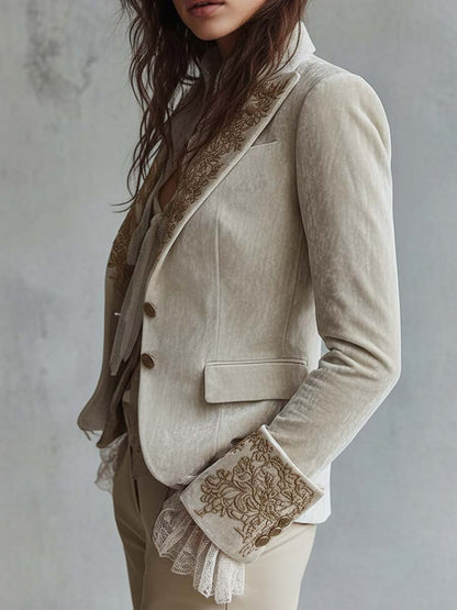 Blazer de Sastrería para Mujer con Bordados Marfil