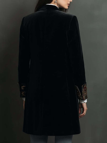 Blazer de Mujer Negro de Corte Ajustado con Solapas y Estampado Barroco