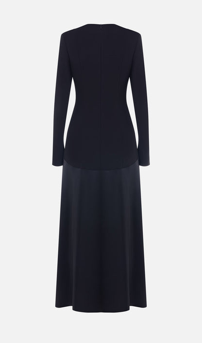 VESTIDO LARGO DE PUNTO Y SATÉN