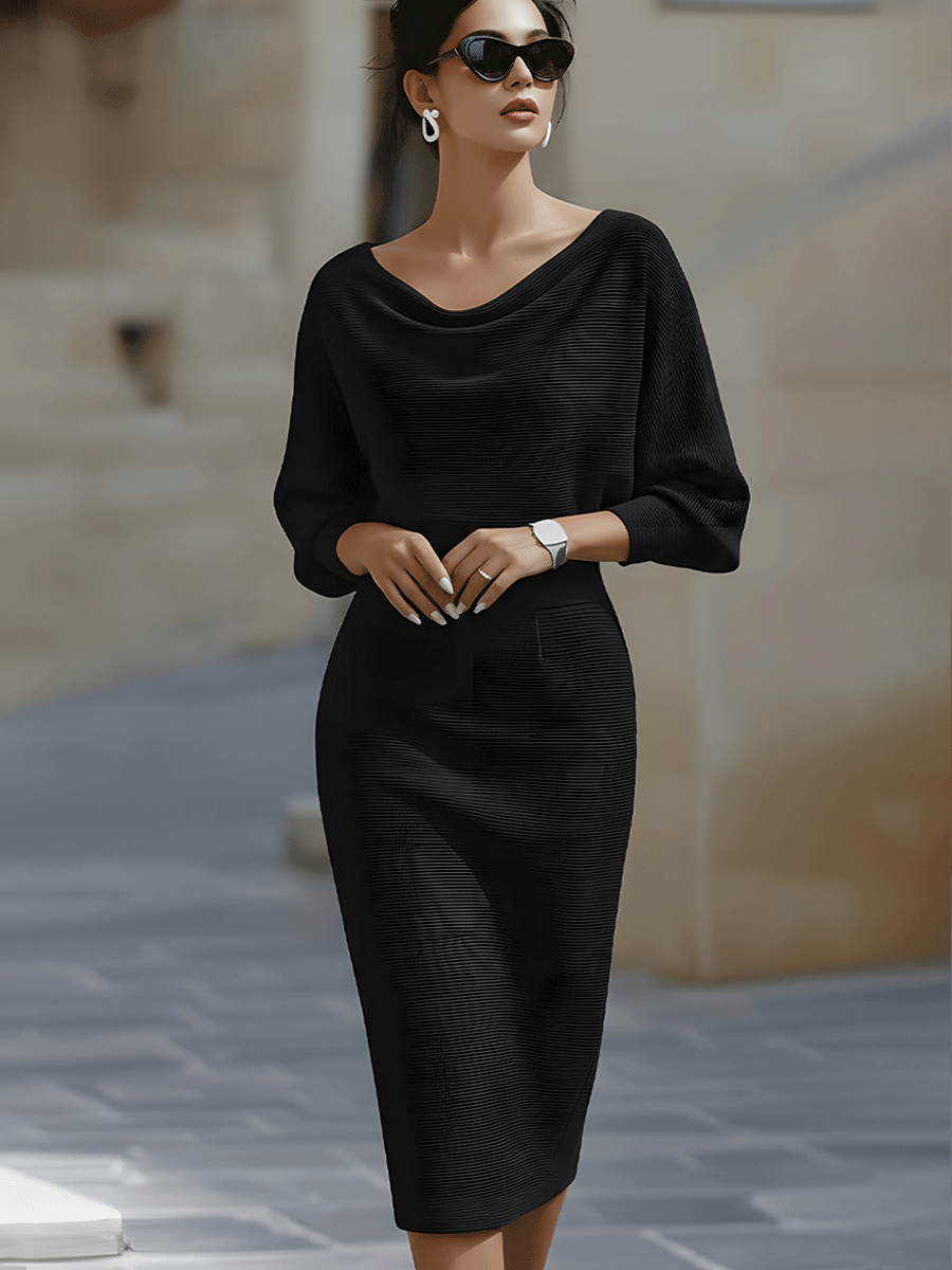 Cantare | Vestido midi drapeado con mangas de murciélago