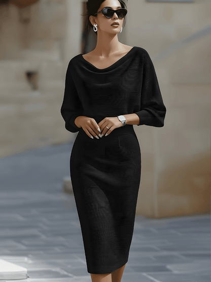 Cantare | Vestido midi drapeado con mangas de murciélago