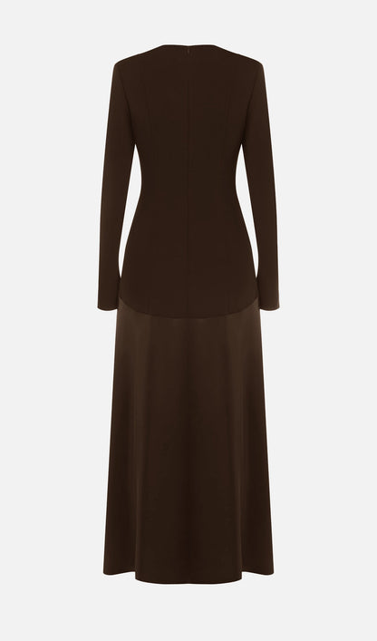 VESTIDO LARGO DE PUNTO Y SATÉN