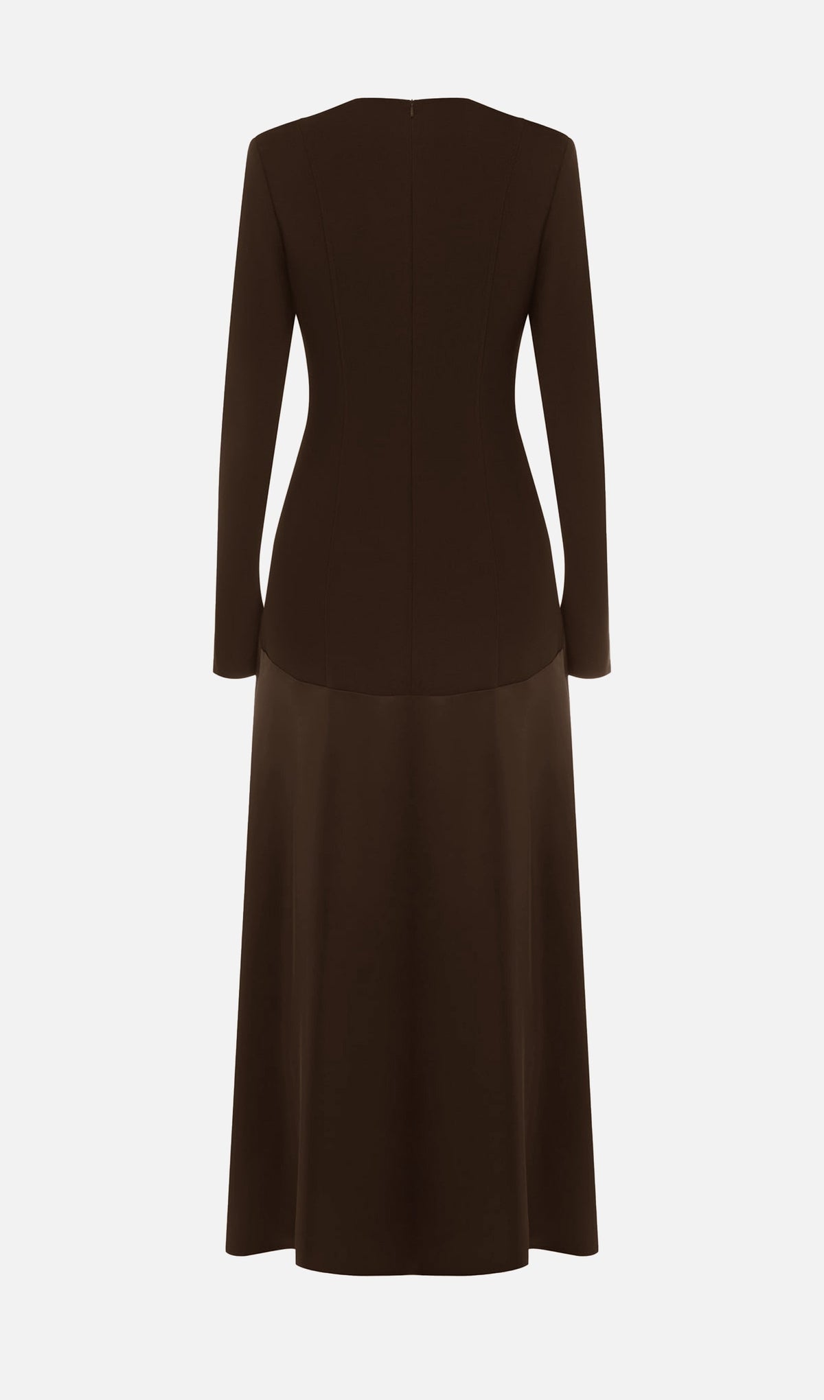 VESTIDO LARGO PUNTOY SATÉN MODELO CAFÉ