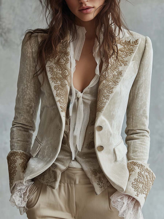 Blazer de Sastrería para Mujer con Bordados Marfil