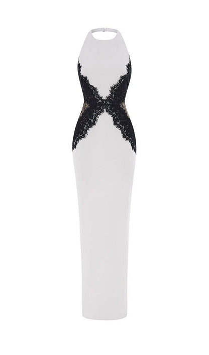 VESTIDO LARGO DE ENCAJE CON ESPALDA ABIERTA
