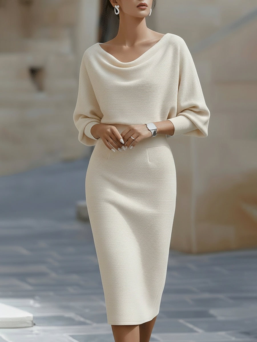 Cantare | Vestido midi drapeado con mangas de murciélago
