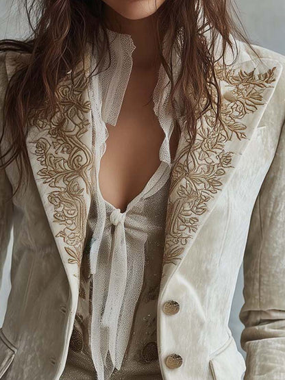 Blazer de Sastrería para Mujer con Bordados Marfil