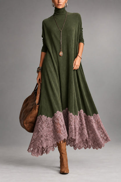 Abril | Vestido largo de antelina con bajo de encaje