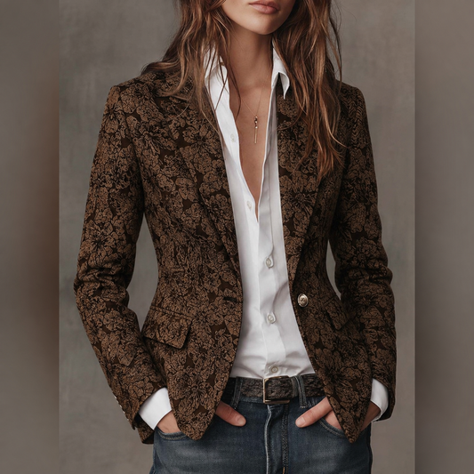 Blazer Ajustado de Mujer en Jacquard con Estampado de Paisley