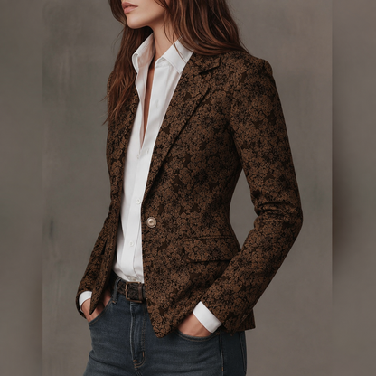 Blazer Ajustado de Mujer en Jacquard con Estampado de Paisley