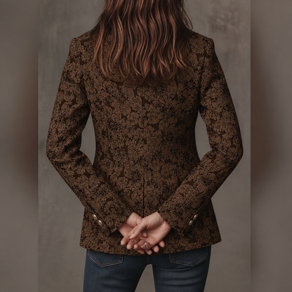 Blazer Ajustado de Mujer en Jacquard con Estampado de Paisley