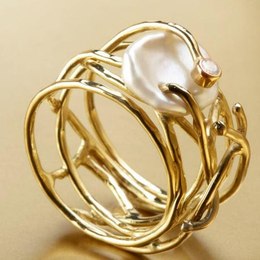 ANILLO PERLA ORGÁNICA DORADA