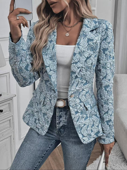 Blazer Ajustado de Mujer en Jacquard con Estampado de Paisley