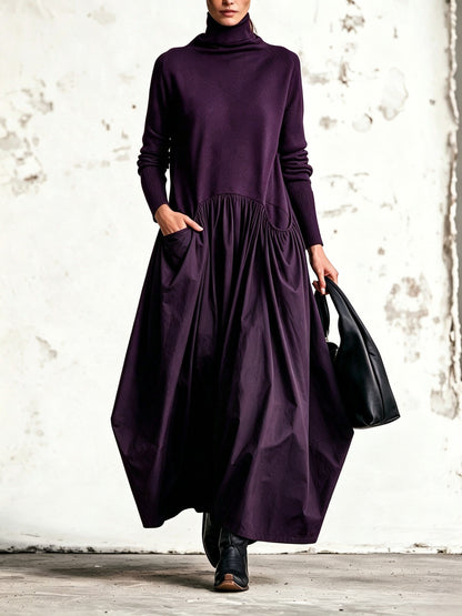 Ana | Vestido maxi oversize negro con cuello alto y bolsillos