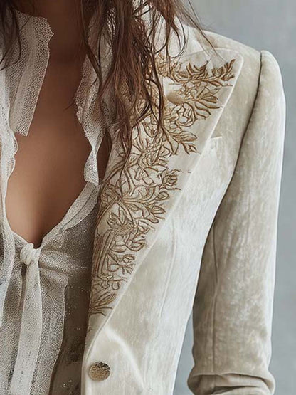 Blazer de Sastrería para Mujer con Bordados Marfil