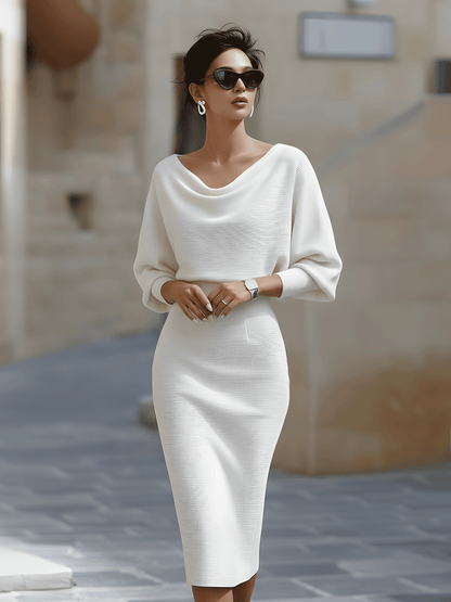 Cantare | Vestido midi drapeado con mangas de murciélago
