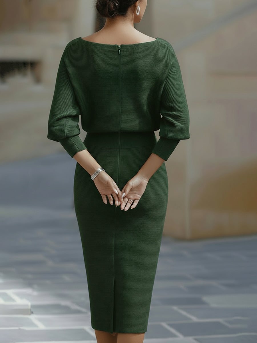 Cantare | Vestido midi drapeado con mangas de murciélago