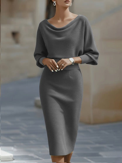 Cantare | Vestido midi drapeado con mangas de murciélago