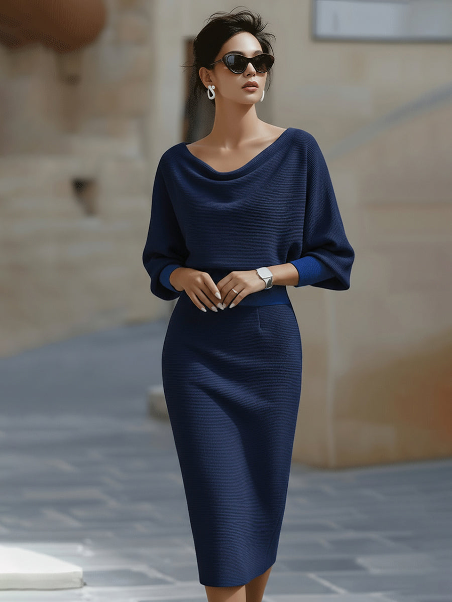 Cantare | Vestido midi drapeado con mangas de murciélago