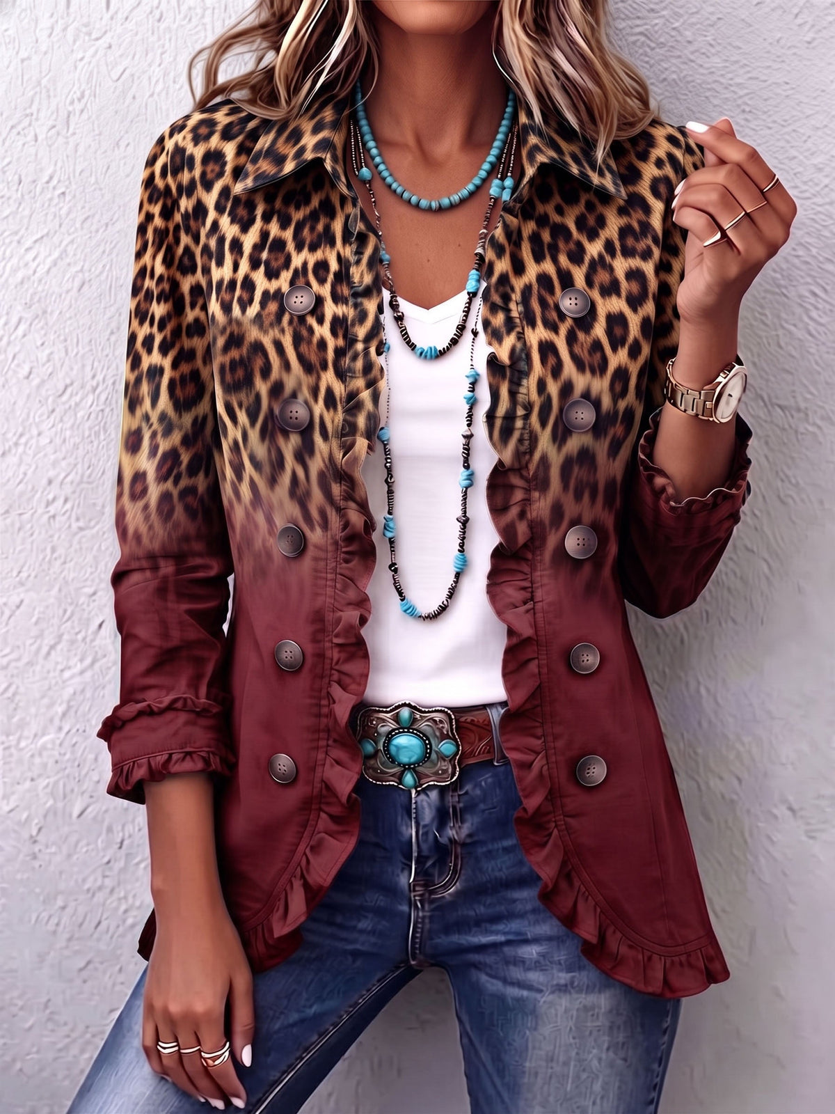 Rosa María | Chaqueta Blazer Leopardo Degradado con Volantes