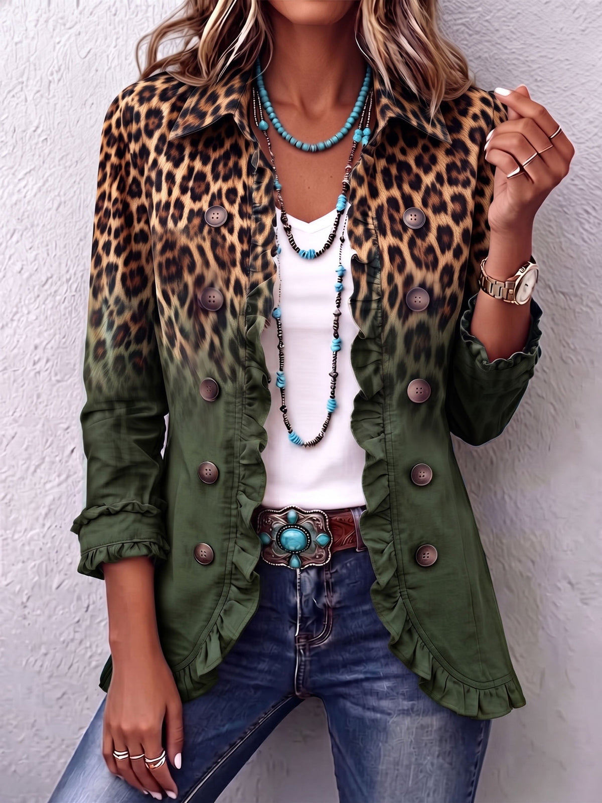Rosa María | Chaqueta Blazer Leopardo Degradado con Volantes